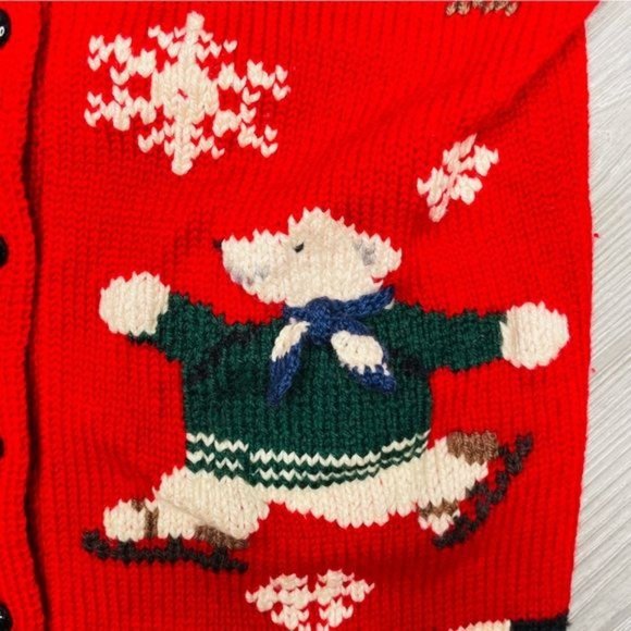 Vintage southern wool hand embroidered bear Christmas sweater size medium - Picture 2 of 5